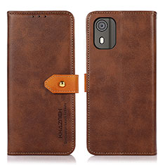 Leather Case Stands Flip Cover Holder N07P for Nokia C02 Brown