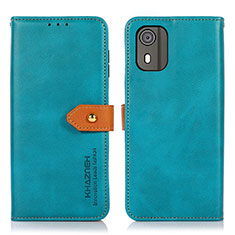 Leather Case Stands Flip Cover Holder N07P for Nokia C02 Cyan