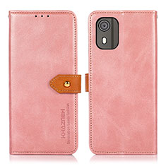 Leather Case Stands Flip Cover Holder N07P for Nokia C02 Pink