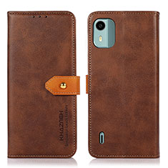 Leather Case Stands Flip Cover Holder N07P for Nokia C12 Brown