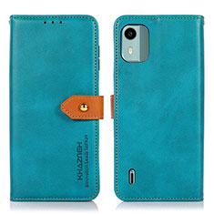 Leather Case Stands Flip Cover Holder N07P for Nokia C12 Plus Cyan