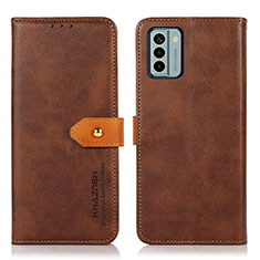 Leather Case Stands Flip Cover Holder N07P for Nokia G22 Brown