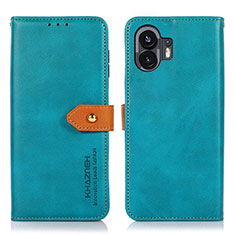 Leather Case Stands Flip Cover Holder N07P for Nothing Phone 2 Cyan