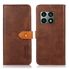 Leather Case Stands Flip Cover Holder N07P for OnePlus 10 Pro 5G Brown