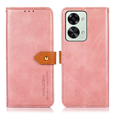 Leather Case Stands Flip Cover Holder N07P for OnePlus Nord 2T 5G Pink