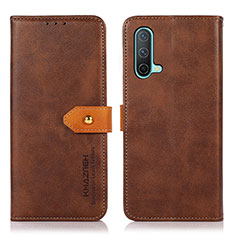 Leather Case Stands Flip Cover Holder N07P for OnePlus Nord CE 5G Brown