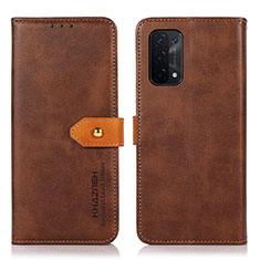 Leather Case Stands Flip Cover Holder N07P for Oppo A54 5G Brown