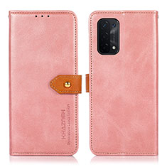 Leather Case Stands Flip Cover Holder N07P for Oppo A54 5G Pink