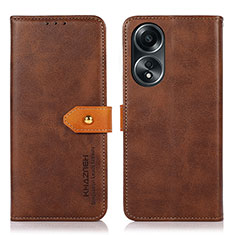 Leather Case Stands Flip Cover Holder N07P for Oppo A58 5G Brown