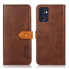 Leather Case Stands Flip Cover Holder N07P for Oppo Find X5 Lite 5G Brown