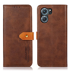 Leather Case Stands Flip Cover Holder N07P for Oppo K10 5G Brown