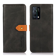 Leather Case Stands Flip Cover Holder N07P for Oppo K9 5G Black