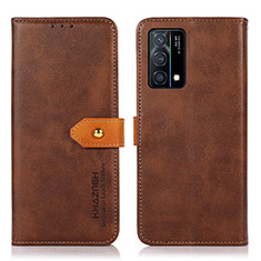 Leather Case Stands Flip Cover Holder N07P for Oppo K9 5G Brown