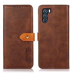 Leather Case Stands Flip Cover Holder N07P for Oppo K9 Pro 5G Brown