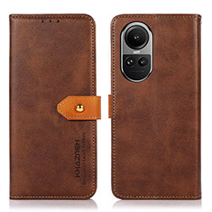 Leather Case Stands Flip Cover Holder N07P for Oppo Reno10 Pro 5G Brown