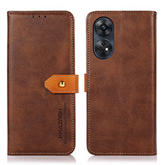 Leather Case Stands Flip Cover Holder N07P for Oppo Reno8 T 4G Brown