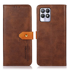 Leather Case Stands Flip Cover Holder N07P for Realme 8i Brown