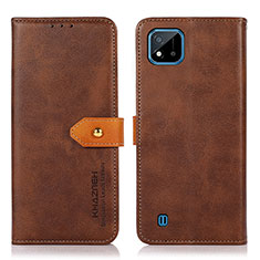 Leather Case Stands Flip Cover Holder N07P for Realme C11 (2021) Brown