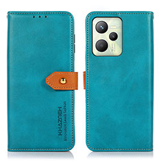 Leather Case Stands Flip Cover Holder N07P for Realme Narzo 50A Prime Cyan