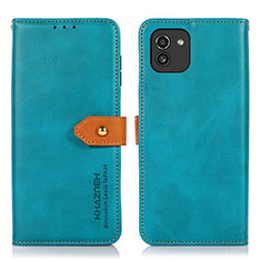 Leather Case Stands Flip Cover Holder N07P for Samsung Galaxy A03 Cyan