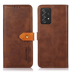 Leather Case Stands Flip Cover Holder N07P for Samsung Galaxy A52 4G Brown