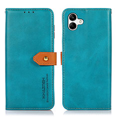 Leather Case Stands Flip Cover Holder N07P for Samsung Galaxy F04 Cyan