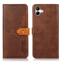 Leather Case Stands Flip Cover Holder N07P for Samsung Galaxy F14 5G Brown