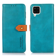 Leather Case Stands Flip Cover Holder N07P for Samsung Galaxy M12 Cyan