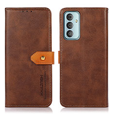 Leather Case Stands Flip Cover Holder N07P for Samsung Galaxy M13 4G Brown