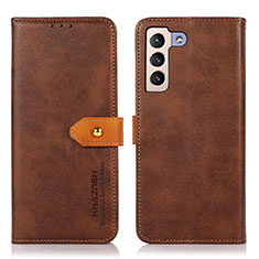 Leather Case Stands Flip Cover Holder N07P for Samsung Galaxy S22 5G Brown