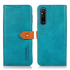 Leather Case Stands Flip Cover Holder N07P for Sony Xperia 1 V Cyan