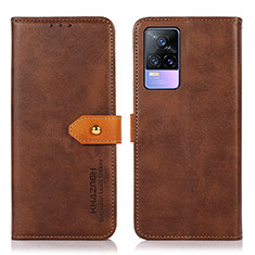 Leather Case Stands Flip Cover Holder N07P for Vivo V21e 4G Brown