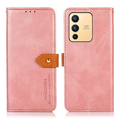 Leather Case Stands Flip Cover Holder N07P for Vivo V23 5G Pink