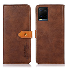 Leather Case Stands Flip Cover Holder N07P for Vivo Y21 Brown