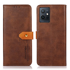 Leather Case Stands Flip Cover Holder N07P for Vivo Y33e 5G Brown