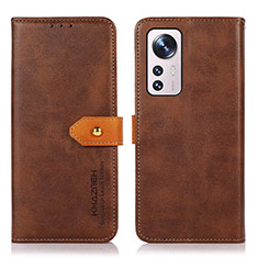 Leather Case Stands Flip Cover Holder N07P for Xiaomi Mi 12 5G Brown
