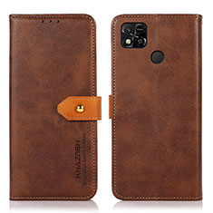 Leather Case Stands Flip Cover Holder N07P for Xiaomi POCO C3 Brown