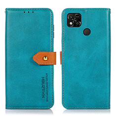 Leather Case Stands Flip Cover Holder N07P for Xiaomi POCO C3 Cyan
