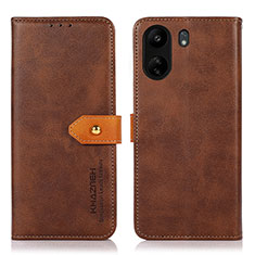 Leather Case Stands Flip Cover Holder N07P for Xiaomi Poco C65 Brown