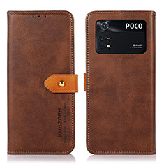 Leather Case Stands Flip Cover Holder N07P for Xiaomi Poco M4 Pro 4G Brown