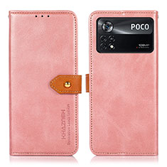 Leather Case Stands Flip Cover Holder N07P for Xiaomi Poco X4 Pro 5G Pink