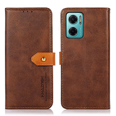 Leather Case Stands Flip Cover Holder N07P for Xiaomi Redmi 10 5G Brown