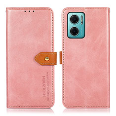 Leather Case Stands Flip Cover Holder N07P for Xiaomi Redmi 10 5G Pink