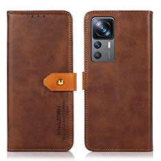 Leather Case Stands Flip Cover Holder N07P for Xiaomi Redmi K50 Ultra 5G Brown