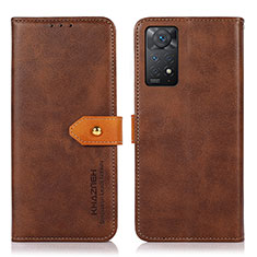 Leather Case Stands Flip Cover Holder N07P for Xiaomi Redmi Note 11 Pro 4G Brown