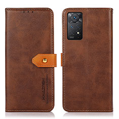 Leather Case Stands Flip Cover Holder N07P for Xiaomi Redmi Note 11 Pro 5G Brown