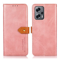 Leather Case Stands Flip Cover Holder N07P for Xiaomi Redmi Note 11T Pro 5G Pink