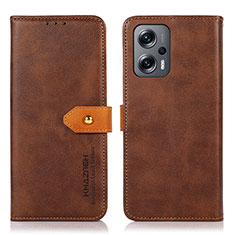 Leather Case Stands Flip Cover Holder N07P for Xiaomi Redmi Note 11T Pro+ Plus 5G Brown