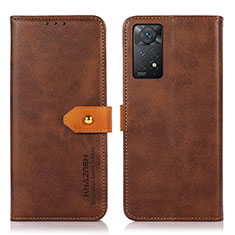 Leather Case Stands Flip Cover Holder N07P for Xiaomi Redmi Note 12 Pro 4G Brown