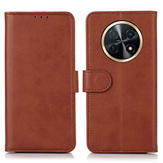 Leather Case Stands Flip Cover Holder N08P for Huawei Nova Y91 Brown